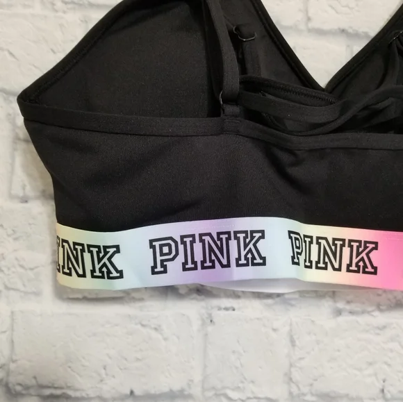 PINK Victoria's Secret Black Ultimate Sports Bra Strappy Bralette Logo New Large - Picture 2 of 16